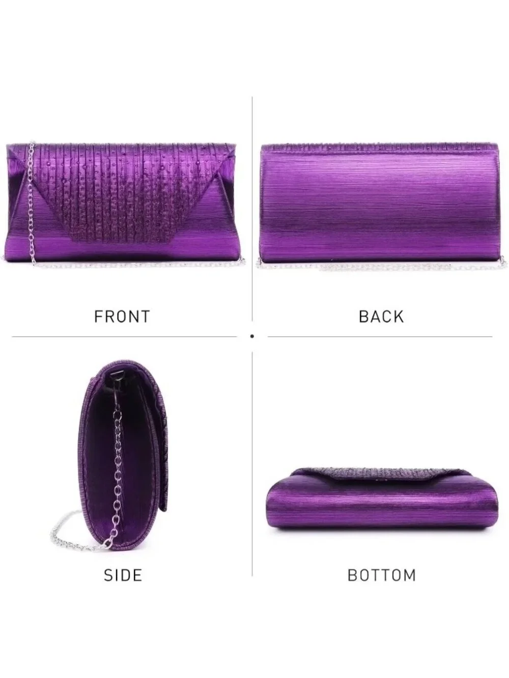 Women’s Purple Clutch Purse With Detachable Chain Wedding Formal Evening Bag